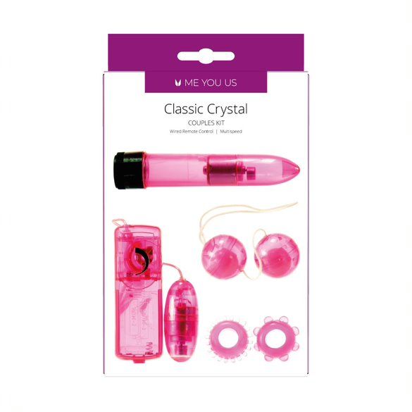 Вибромассажер для пар в наборе с насадками Me You Us Classic Crystal Couples Kit Pink