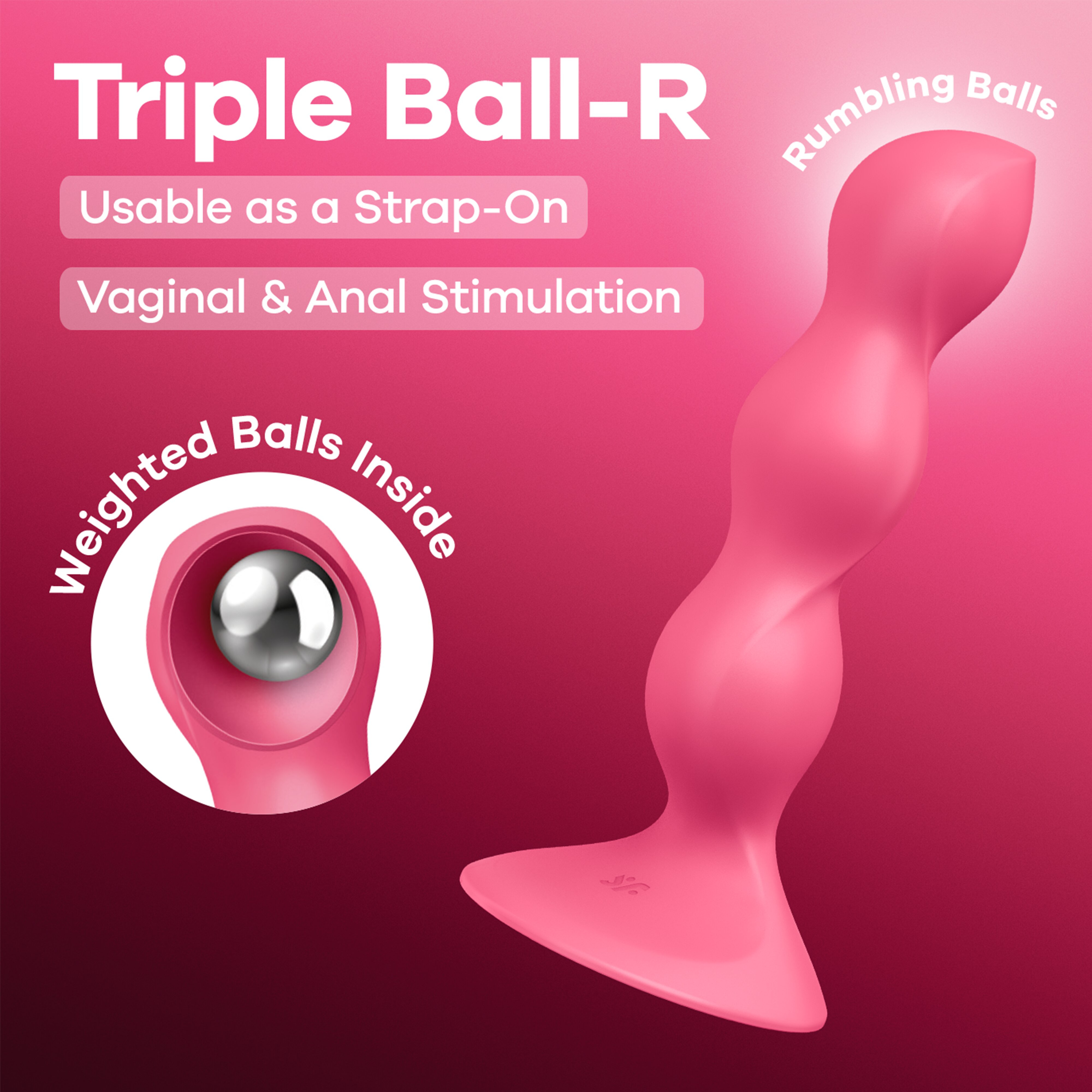 Стимулятор с тремя металличискими шариками в стволе SF Triple Ball-R (красный)
