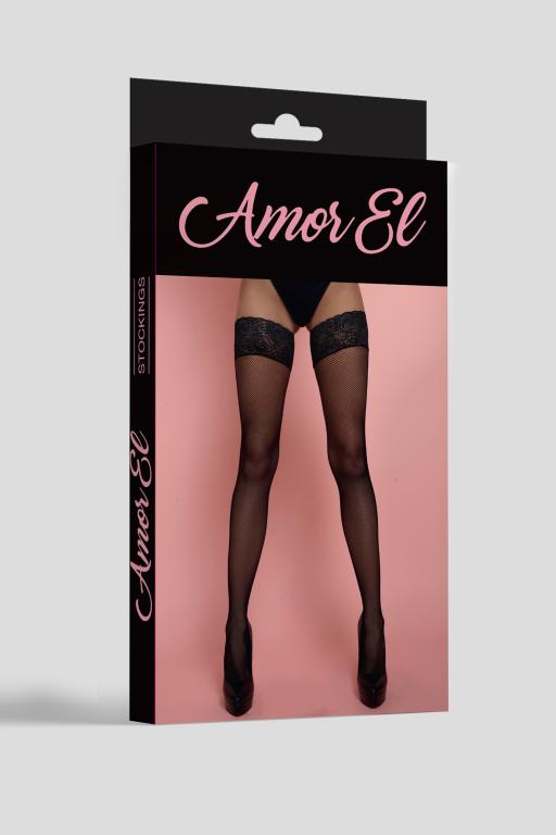 Чулки в мелкую сетку ROSA VINTAGE с рисунком сзади S/L черные