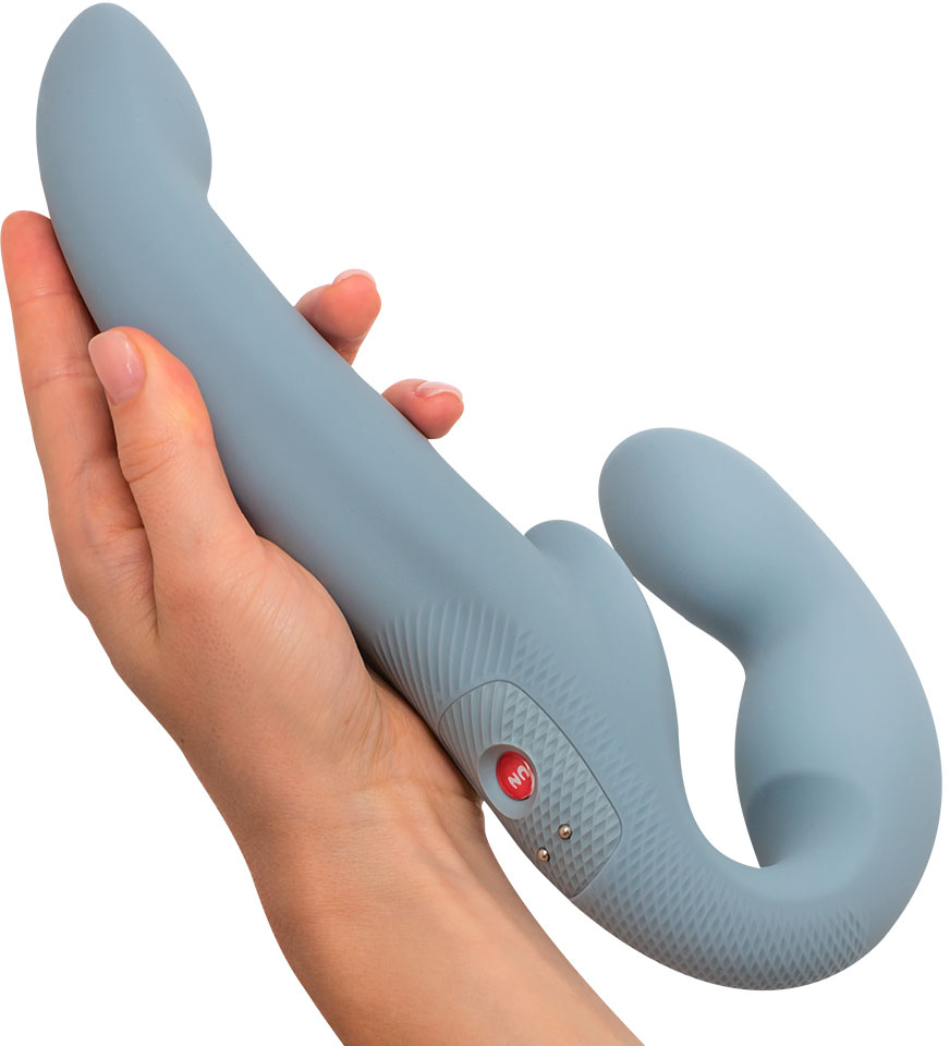 Анатомический безремневой страпон FF SHARE VIBE PRO, серый. 26300