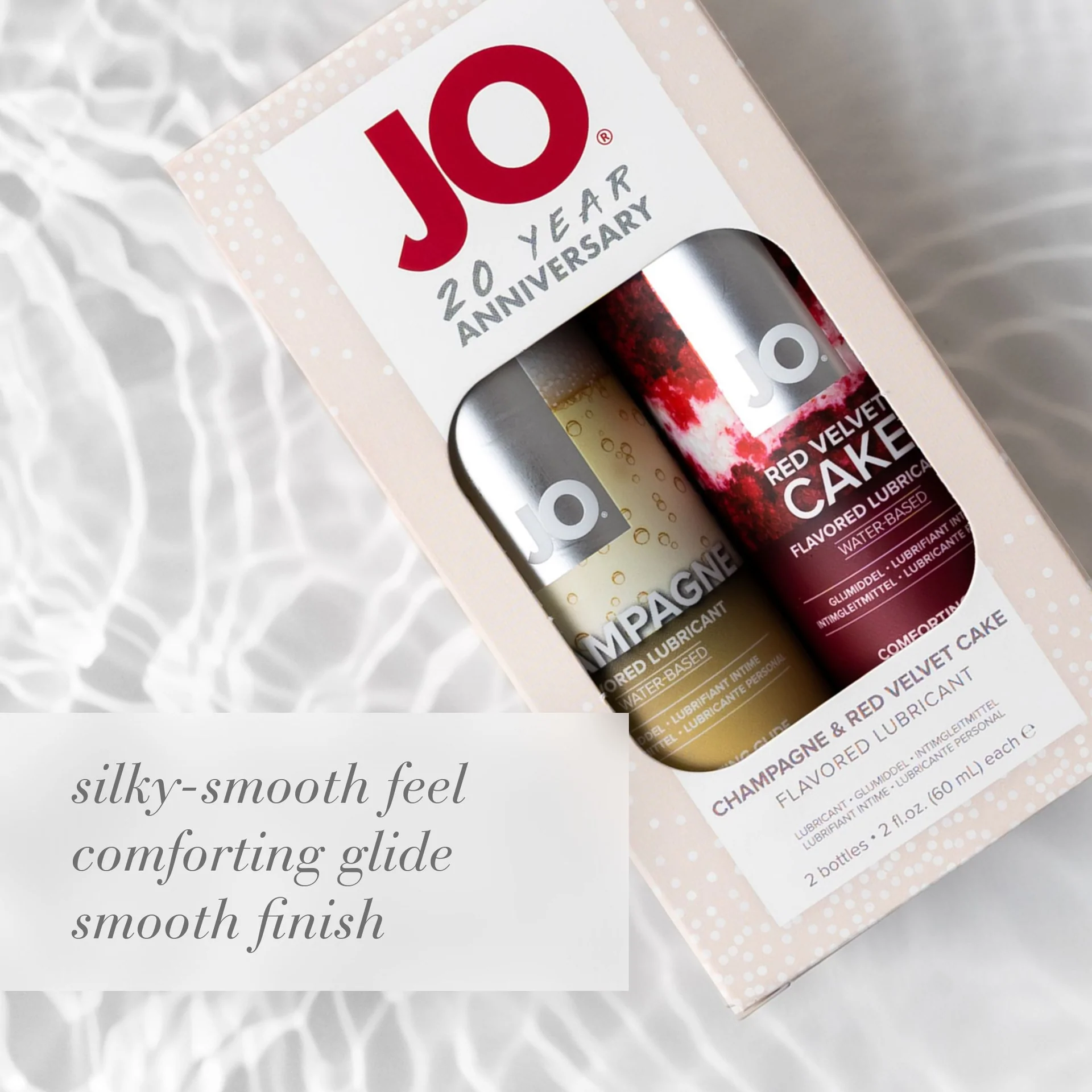 Лимитированый набор из вкусовых гелей "JO": Champagne 60 mL + Красный бархат/Red Velvet Cake