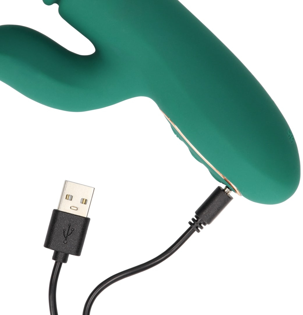 Вибратор-кролик с функцией пенетрации Thrusting and Warming Rabbit Vibrator (зелёный)