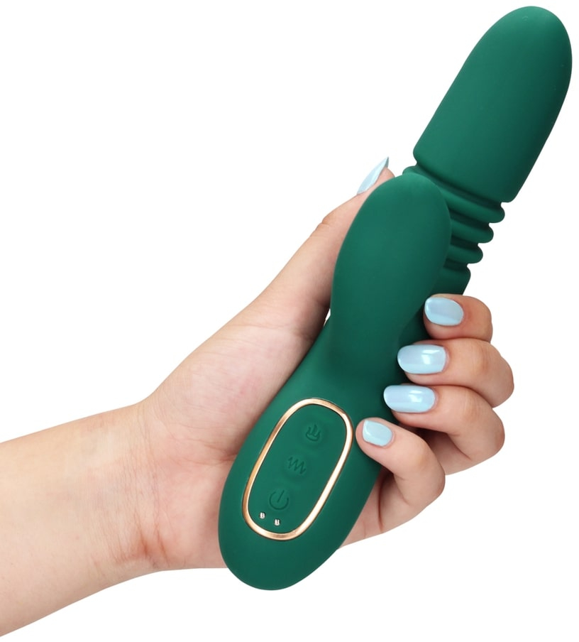 Вибратор-кролик с функцией пенетрации Thrusting and Warming Rabbit Vibrator (зелёный)