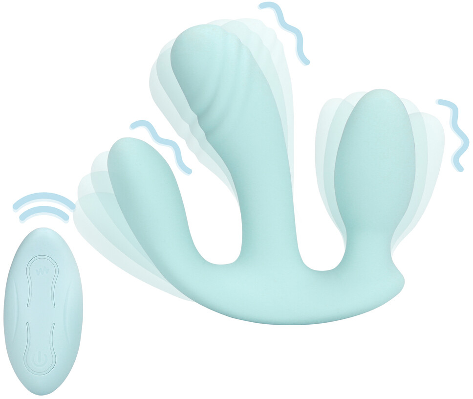 Вибратор «Три в одном» из жидкого силикона — Breezy Blue