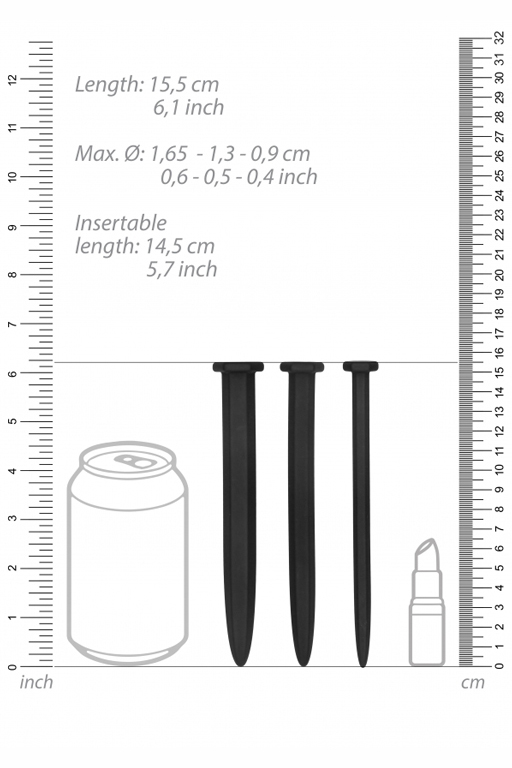 Набор из трех стимуляторов уретры (струн) Silicone Rugged Nail Plug Set