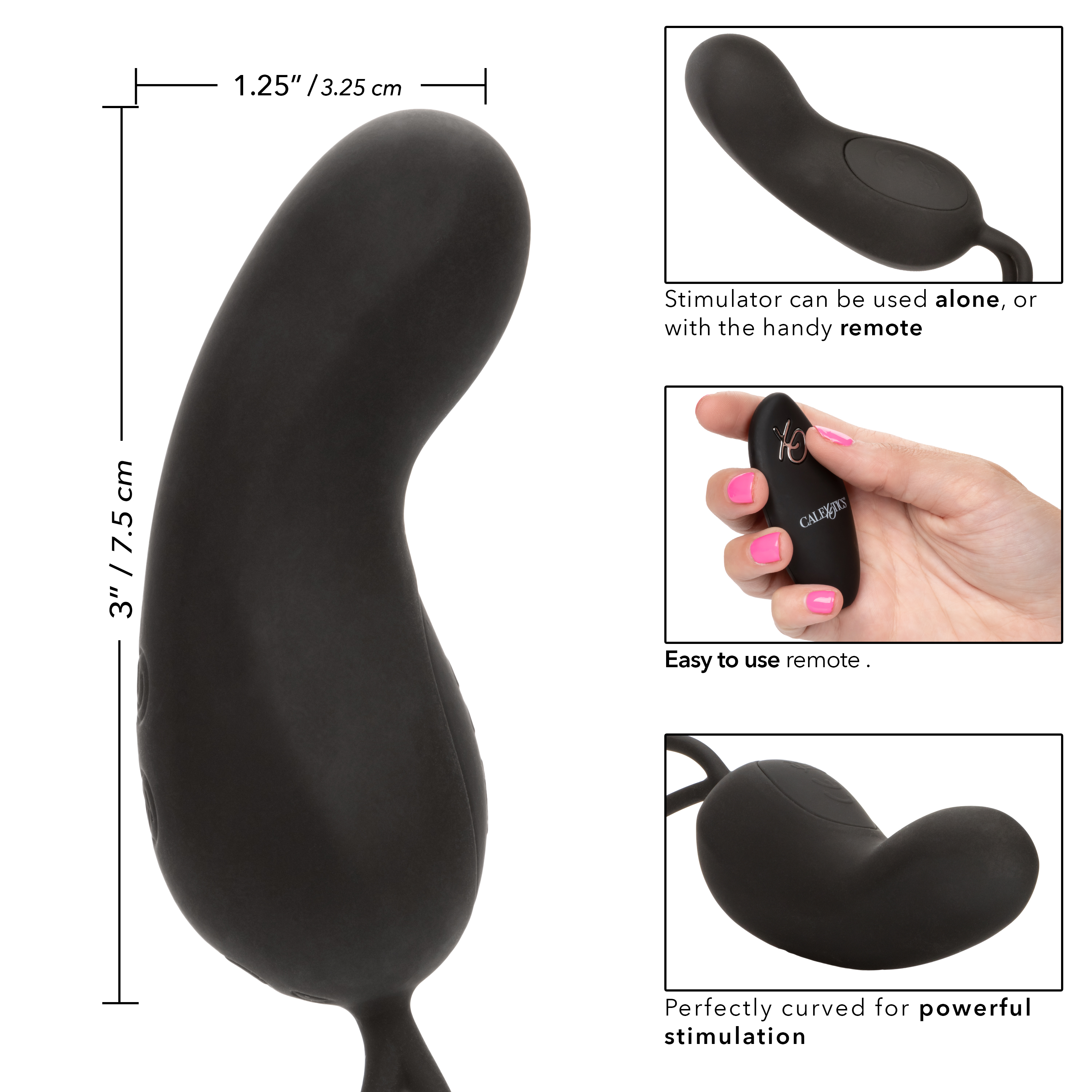 Компактный вибромассажер с управлением при помощи пульта Silicone Remote Rechargeable Curve