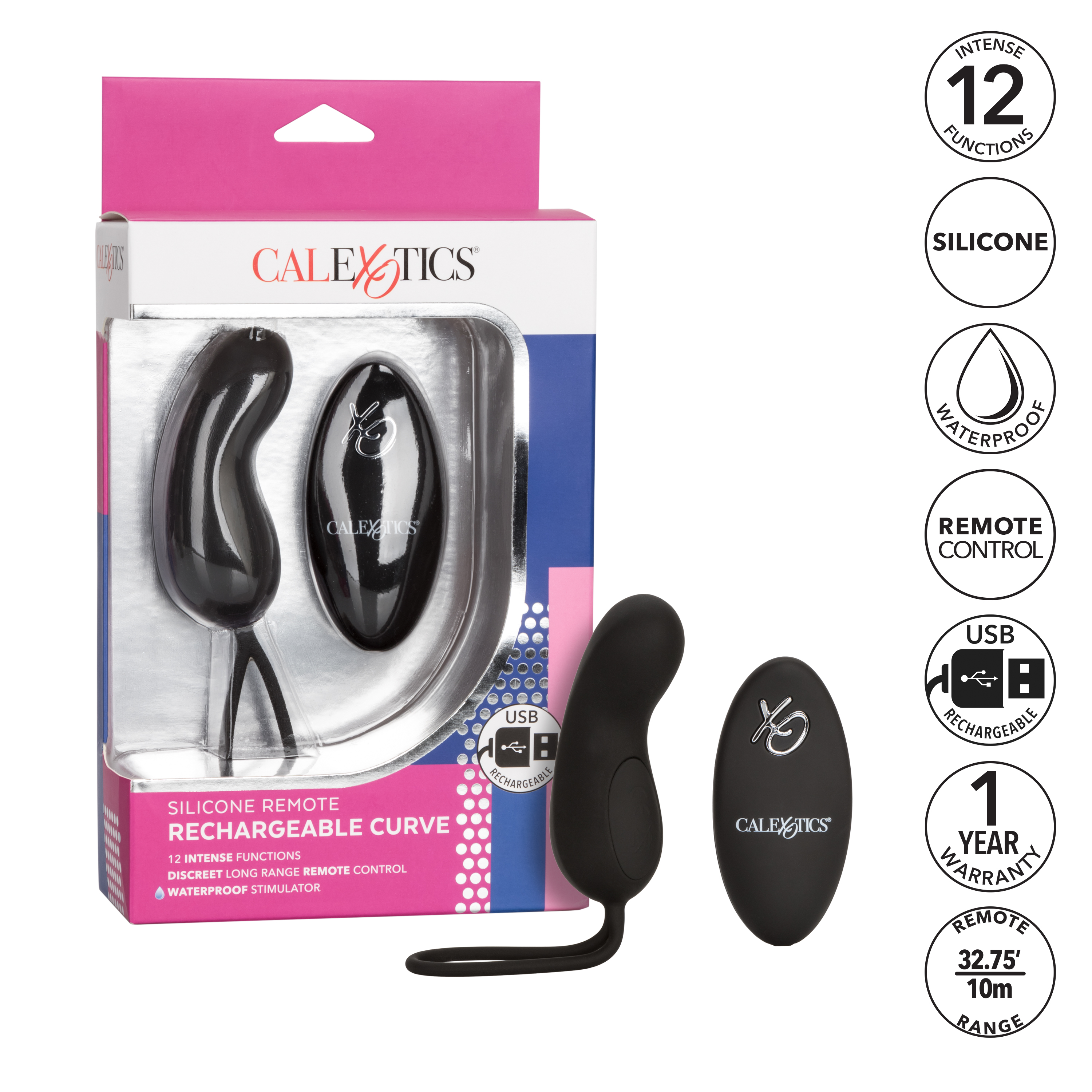 Компактный вибромассажер с управлением при помощи пульта Silicone Remote Rechargeable Curve