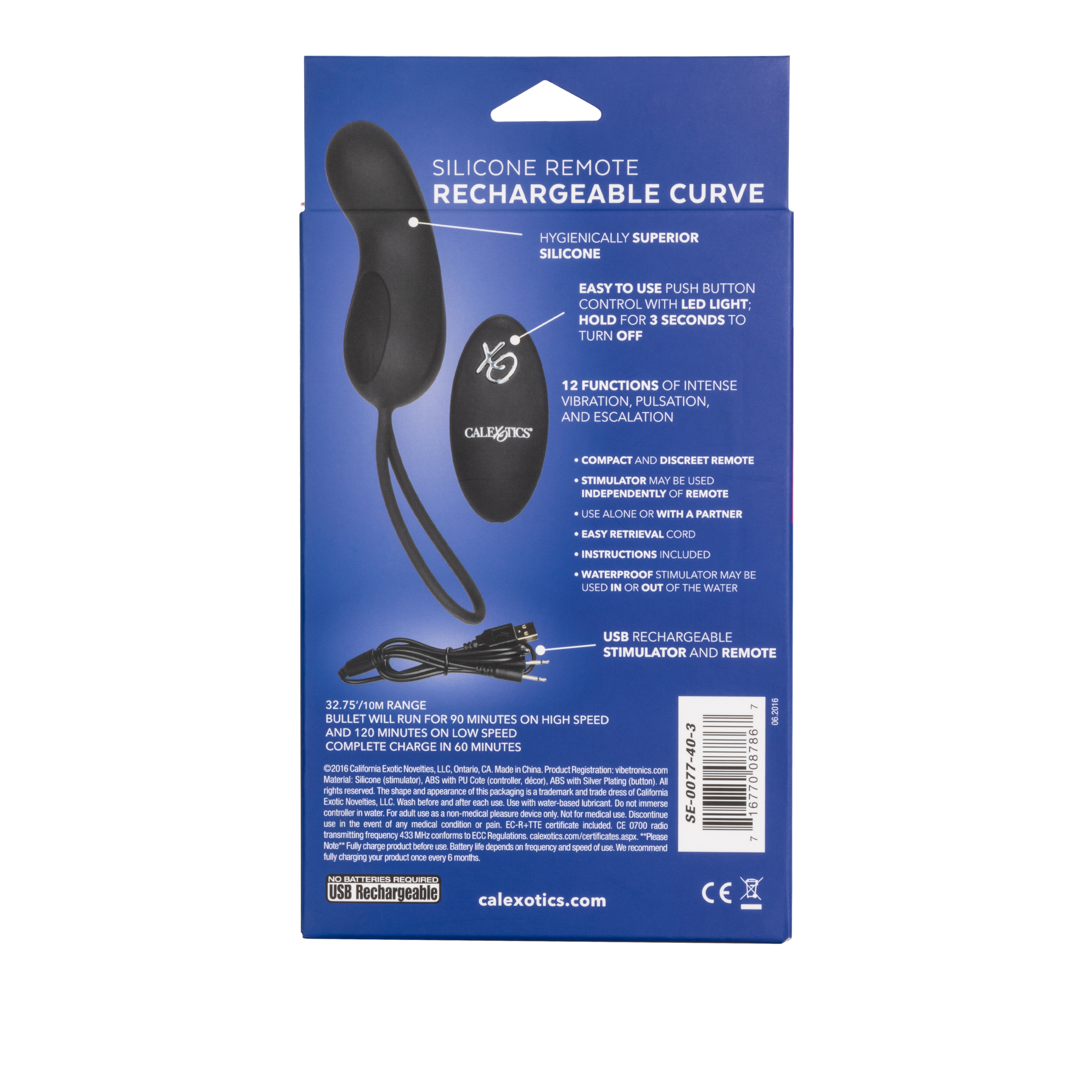 Компактный вибромассажер с управлением при помощи пульта Silicone Remote Rechargeable Curve