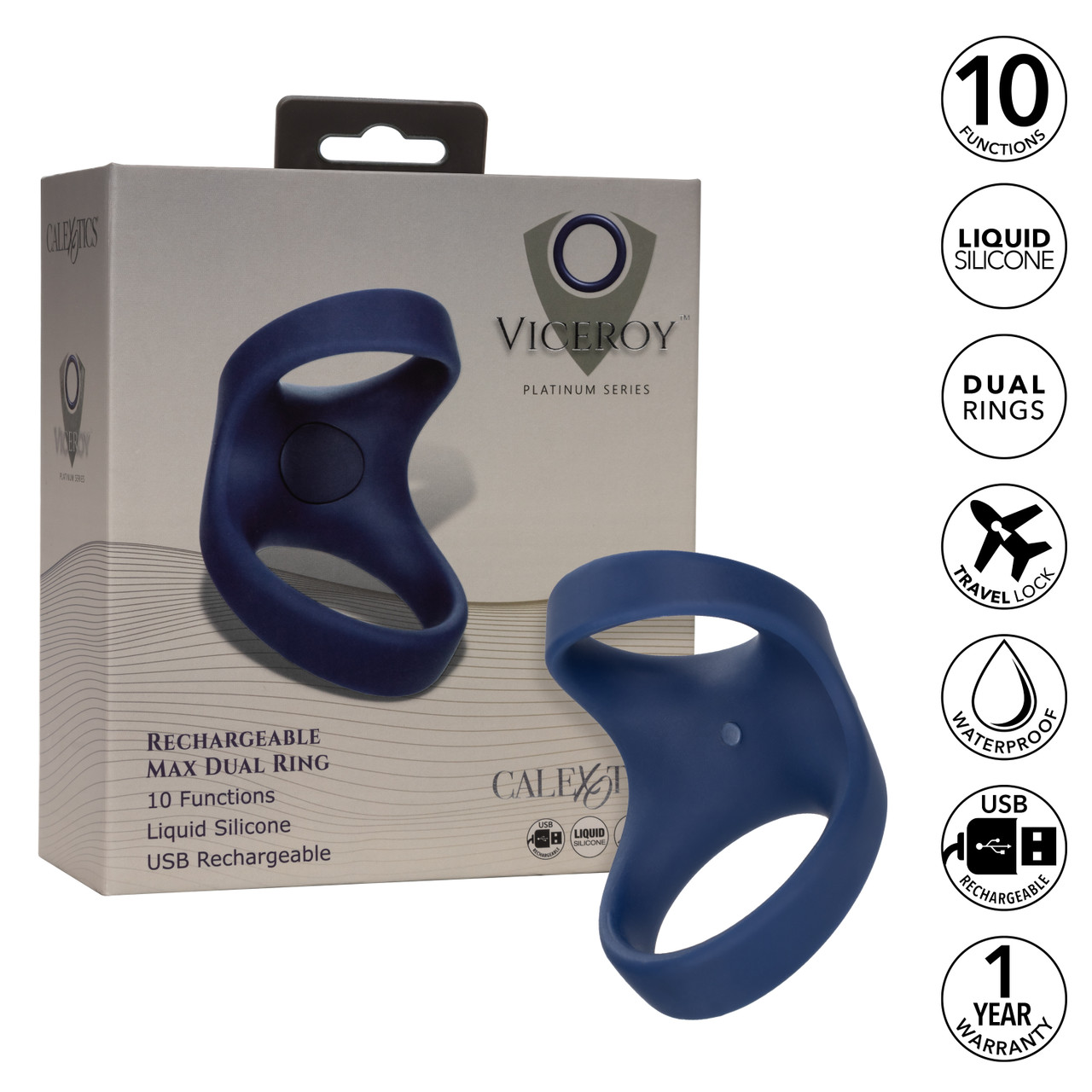 Перезаряжаемое эрекционное виброкольцо Viceroy Rechargeable Max Dual Ring