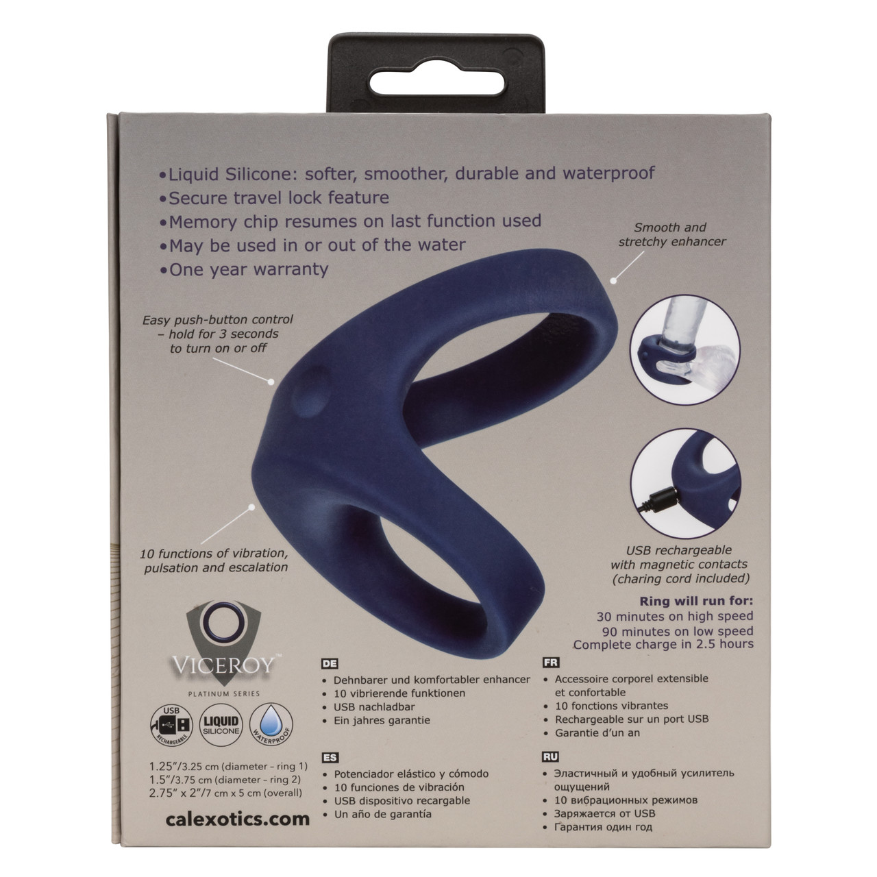 Перезаряжаемое эрекционное виброкольцо Viceroy Rechargeable Max Dual Ring