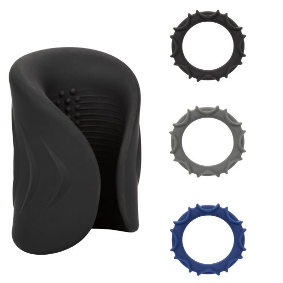 Мужской вибомассажер в комплекте с тремя кольцами на пенис OPTIMUM POWER PRO STROKER