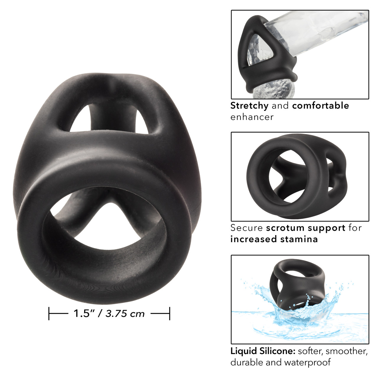 Тройное эрекционное кольцо из жидкого силикона Alpha Liquid Silicone Dual Cage & Ring