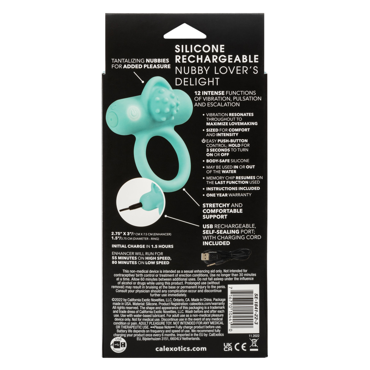 Перезаряжаемое эрекционное виброкольцо Silicone Rechargeable Nubby Lover’s Delight