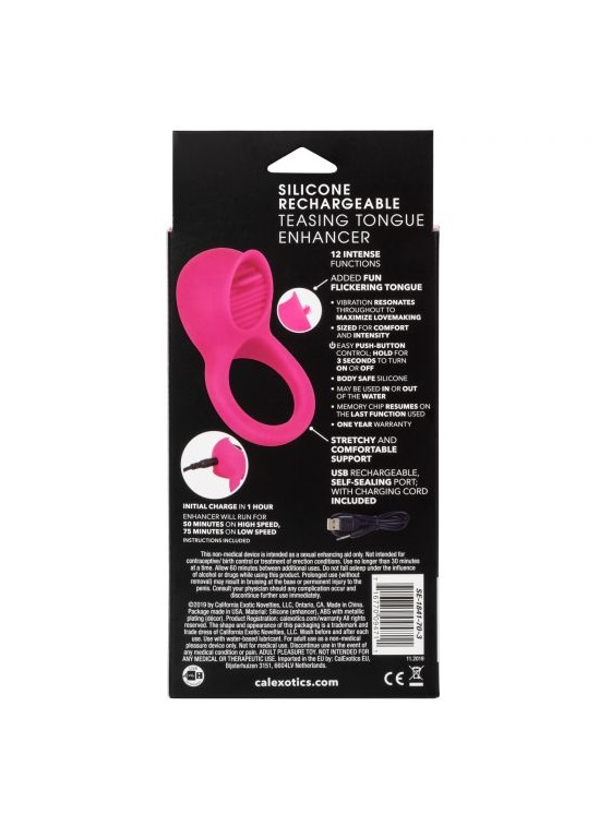 Перезарежаемое эрекционное кольцо с имитацией оральных Silicone Rechargeable Teasing Tongue Enhancer