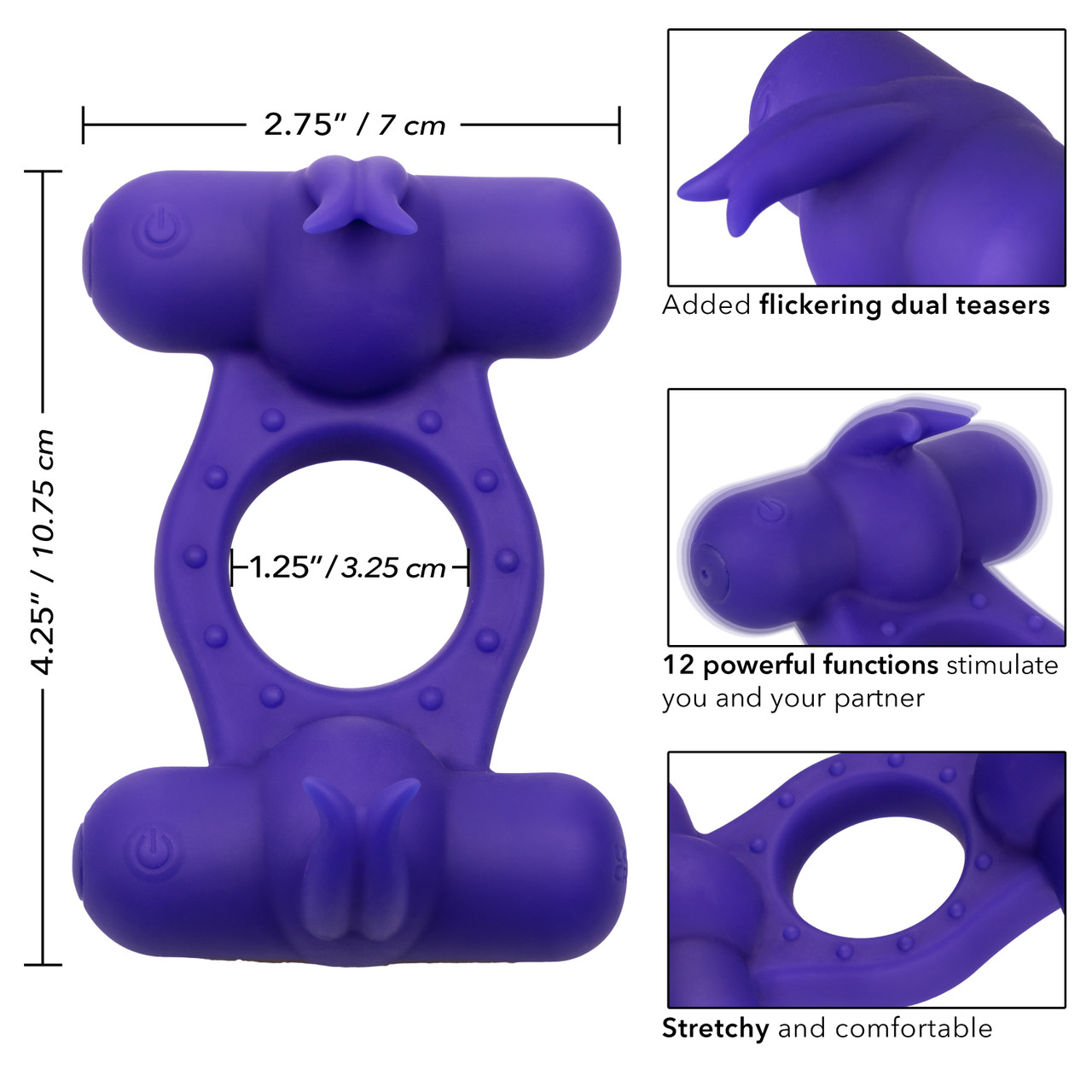Перезаряжаемое эрекционное виброкольцо с двумя моторами Silicone Rechargeable Triple Orgasm Enhancer