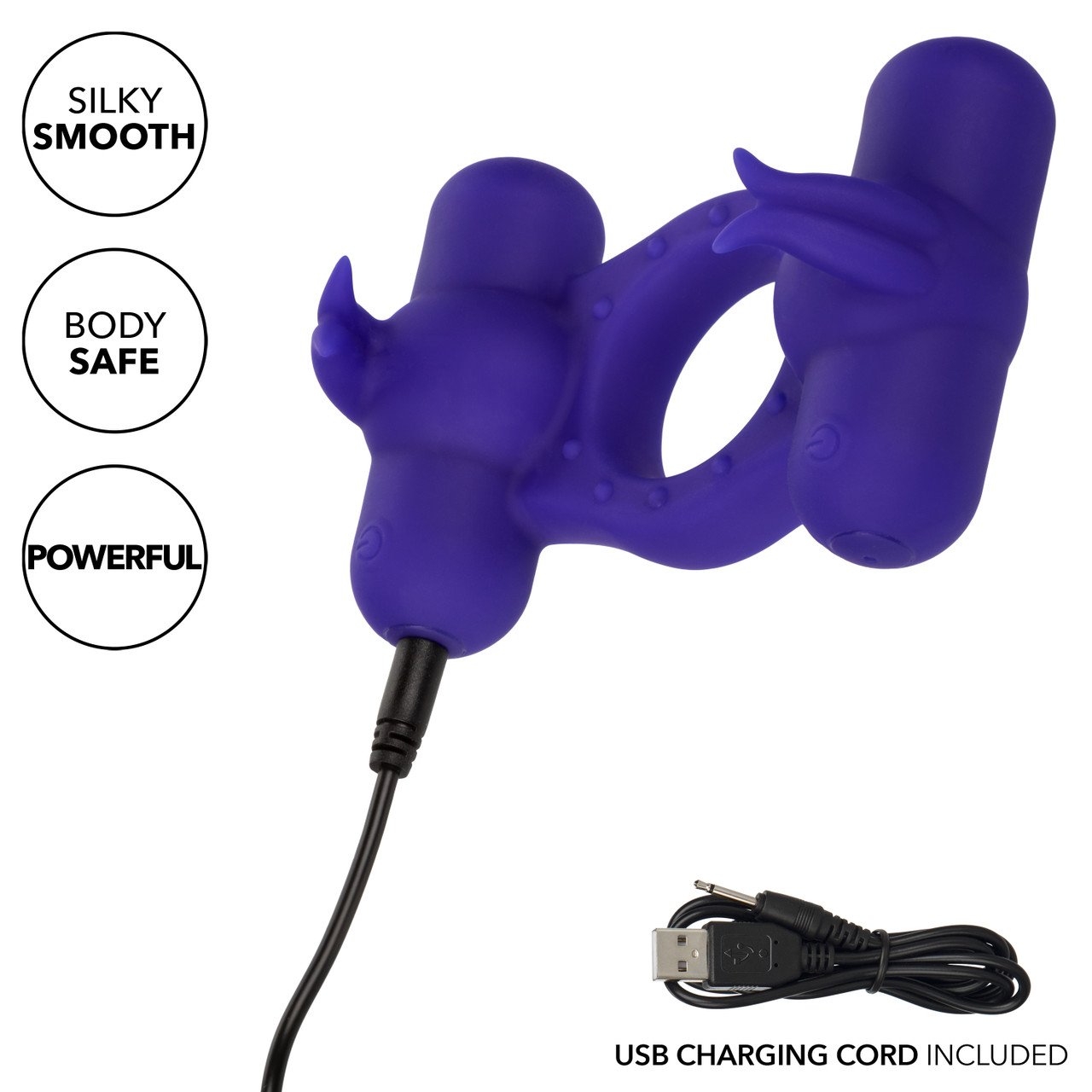 Перезаряжаемое эрекционное виброкольцо с двумя моторами Silicone Rechargeable Triple Orgasm Enhancer