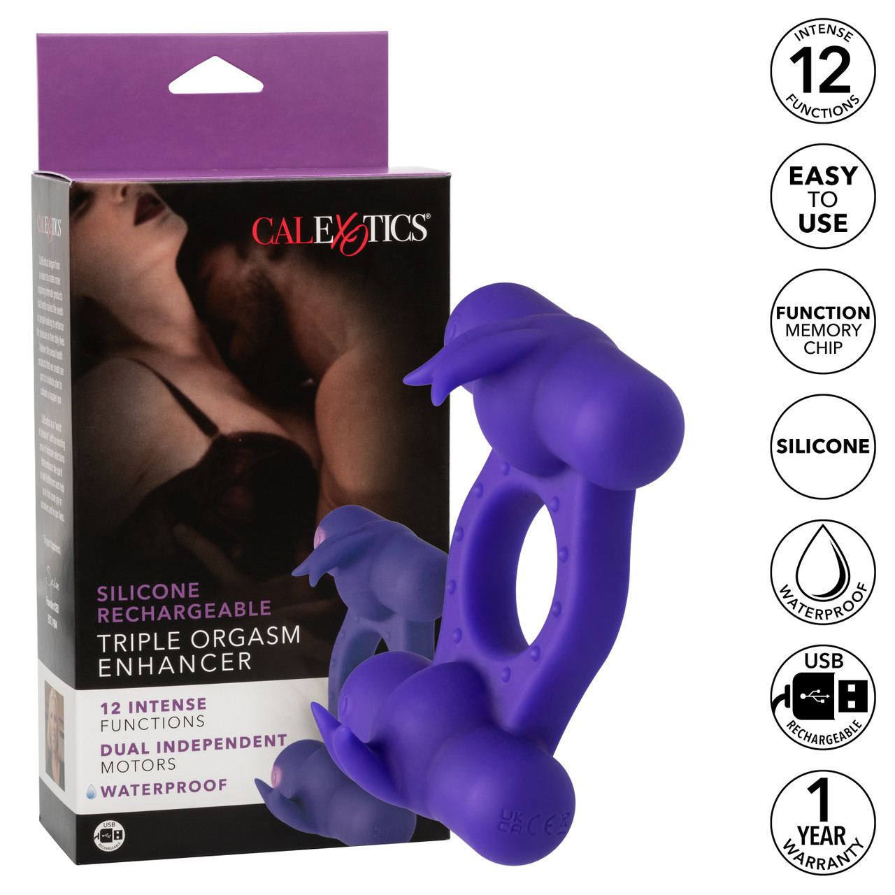 Перезаряжаемое эрекционное виброкольцо с двумя моторами Silicone Rechargeable Triple Orgasm Enhancer