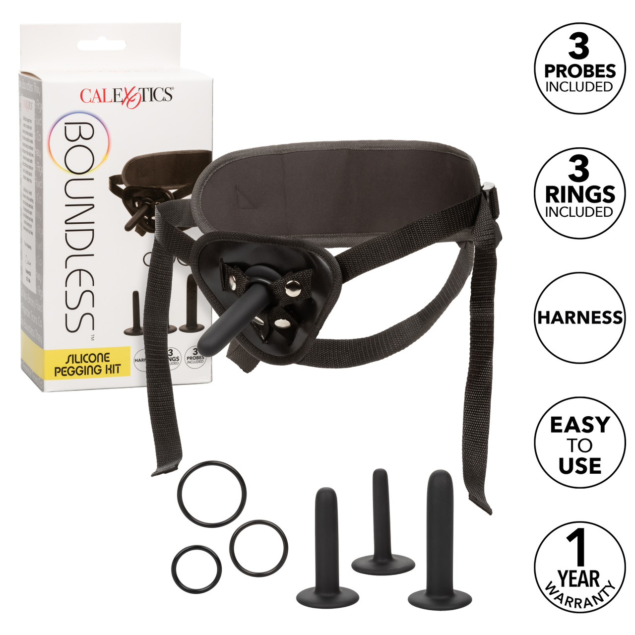 Набор для анального секса (страпон + 3 анальных насадки) BOUNDLESS SILICONE PEGGING KIT