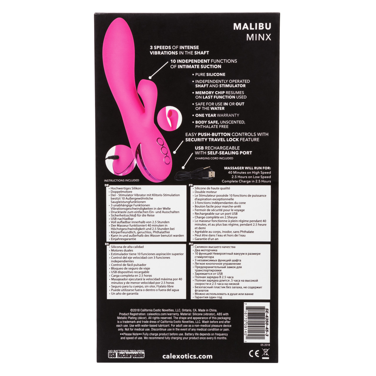 Вибромассажер кролик Malibu Minx с функцией «мощное всасывание»