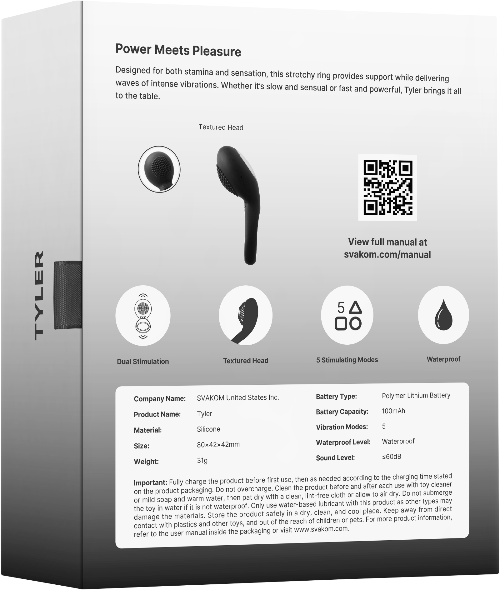 Эрекционное виброкольцо Tyler Black