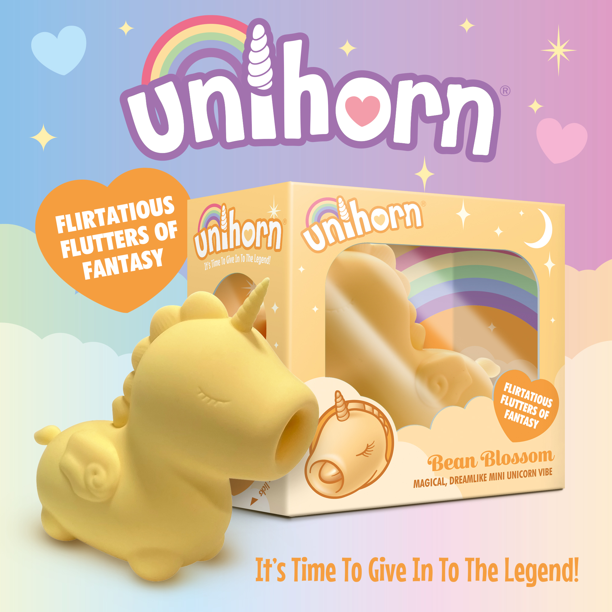 Вибромассажер Unihorn - Bean Blossom со стимуляцией язычком, жёлтый