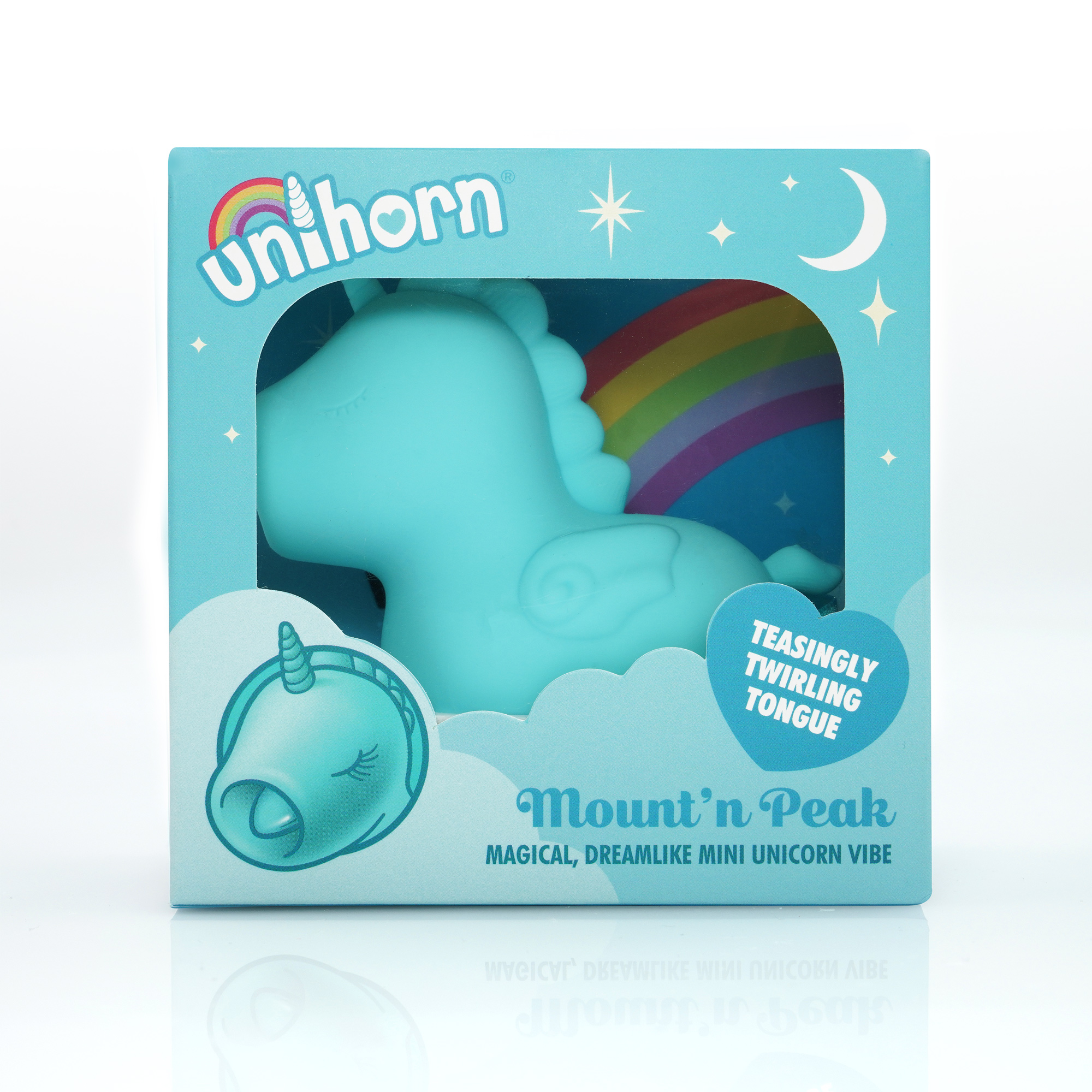 Вибромассажер Unihorn - Mount'n Peak со стимуляцией язычком, голубой