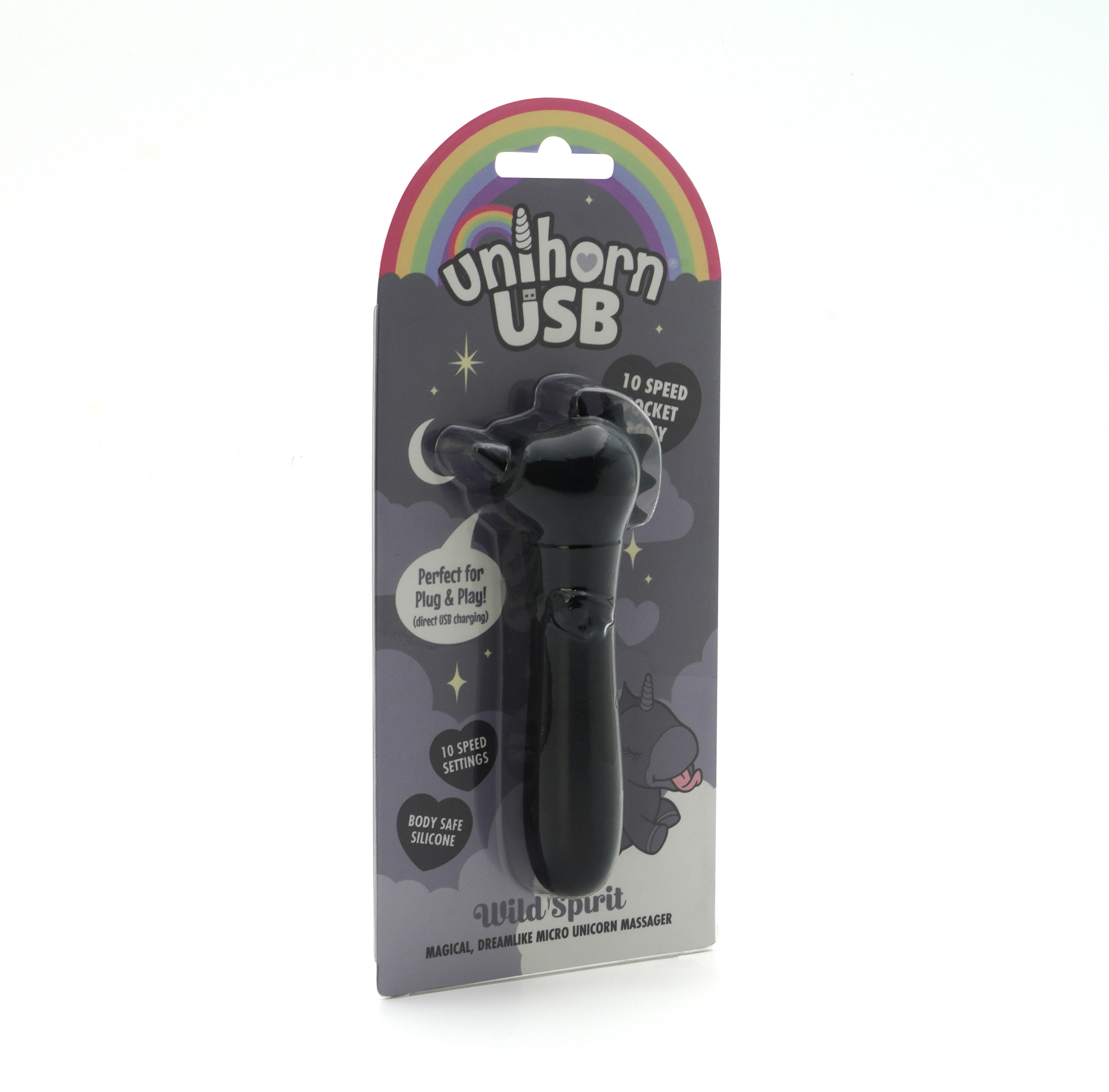 Вибропуля Unihorn USB - Wild Spirit со стимуляцией язычком, черный