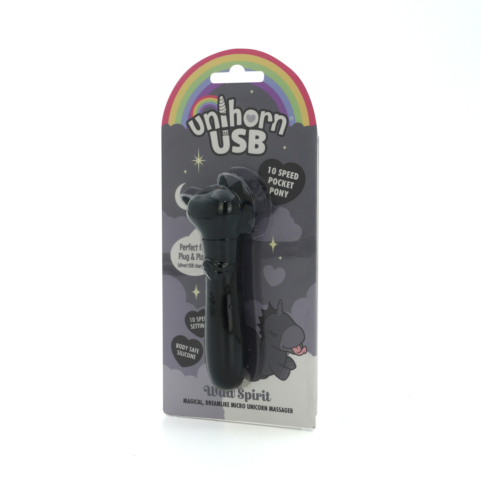 Вибропуля Unihorn USB - Wild Spirit со стимуляцией язычком, черный
