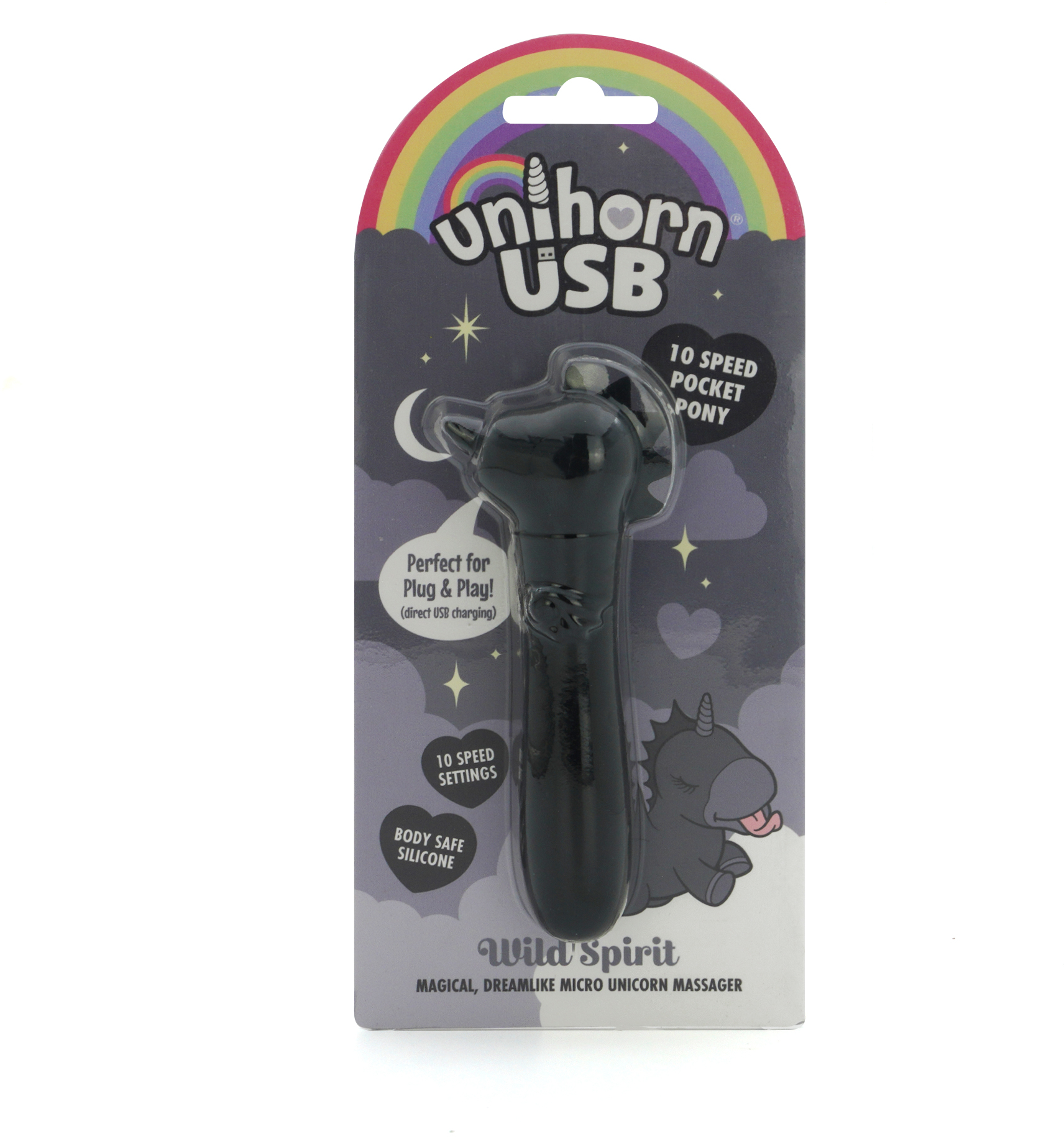 Вибропуля Unihorn USB - Wild Spirit со стимуляцией язычком, черный